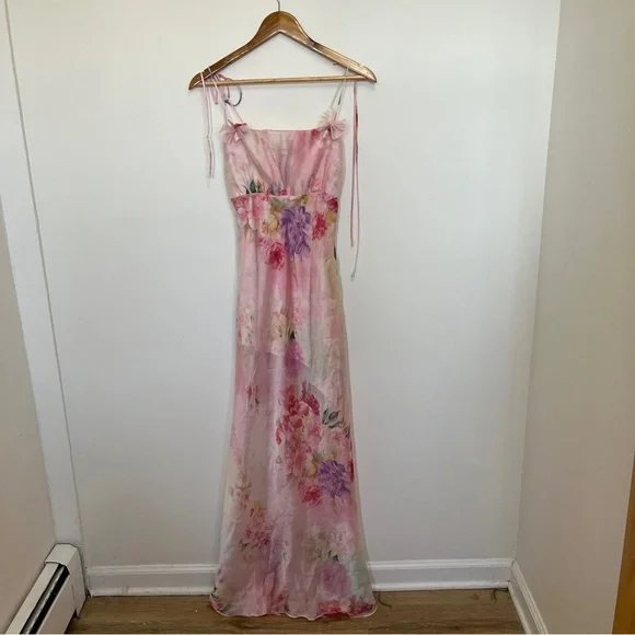 For Love & Lemons Lisa Sheer Floral Maxi Dress Pink Size XS - Picture 4 of 8